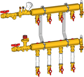 Узел коллекторный отопления этажный компактный, со встроенными запорно-регулирующими клапанами 1" x 1/2" / 7 GE553D Giacomini GE553DY147