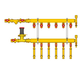Узел коллекторный отопления этажный, подключение тип B1 (D2) 1" x 3/4" / 3 GE553-B1(D2) Giacomini GE553Y413